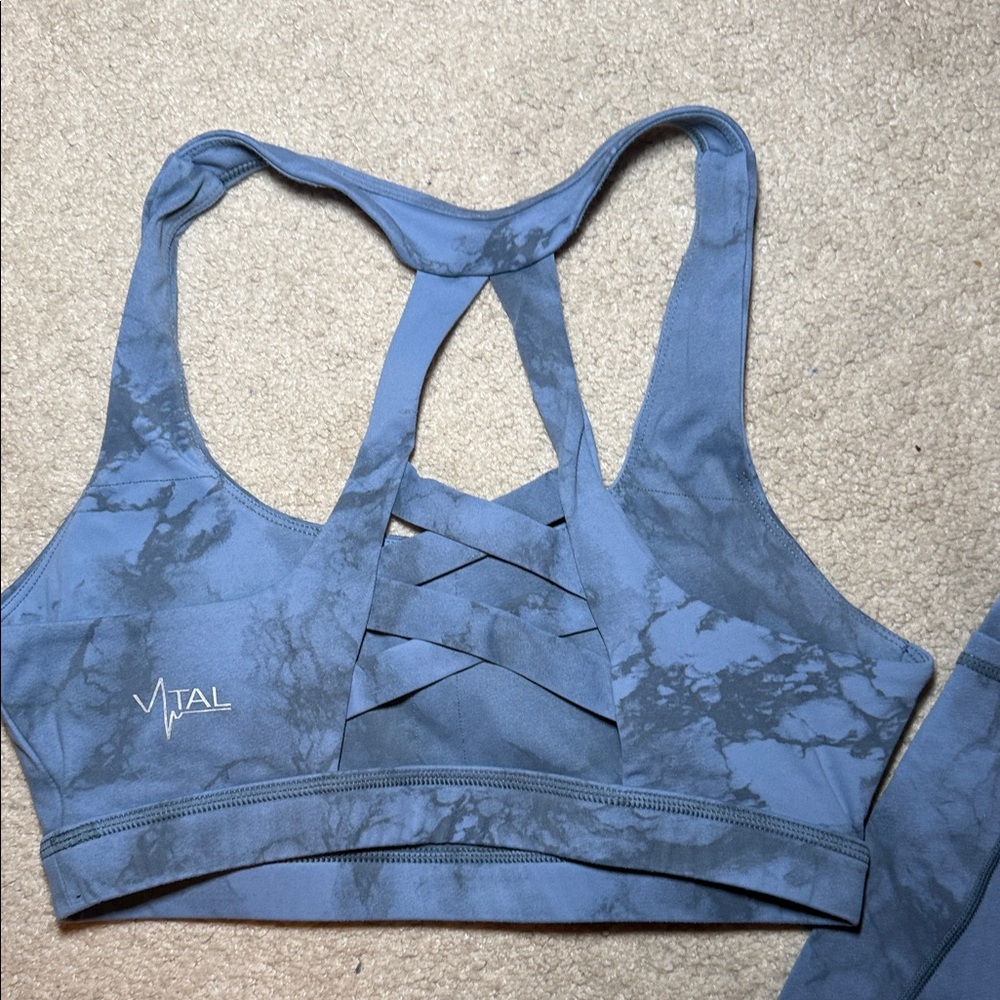 Women's Blue Marble Legging / sports bra set - Picture 4 of 5